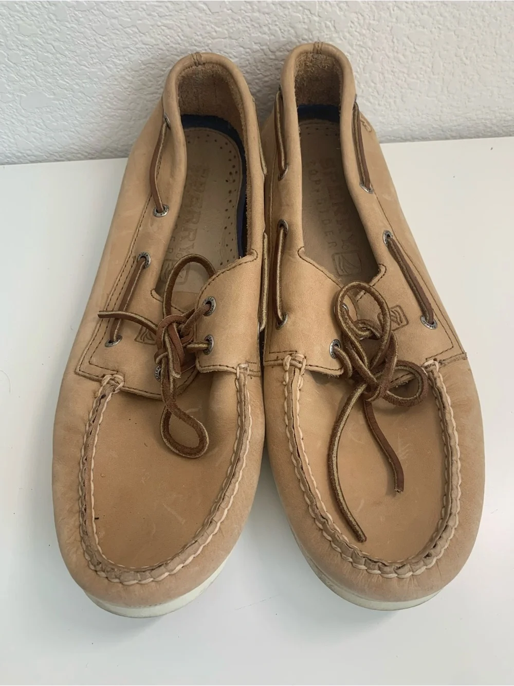 Sperry Light Brown Leather Moc Toe Boat Shoes